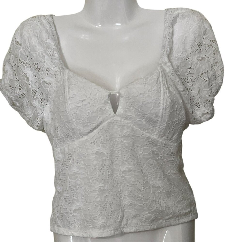 White Lace Babydoll Puff Sleeve Top M 7-9 No Boundaries  Feminine Eyelet